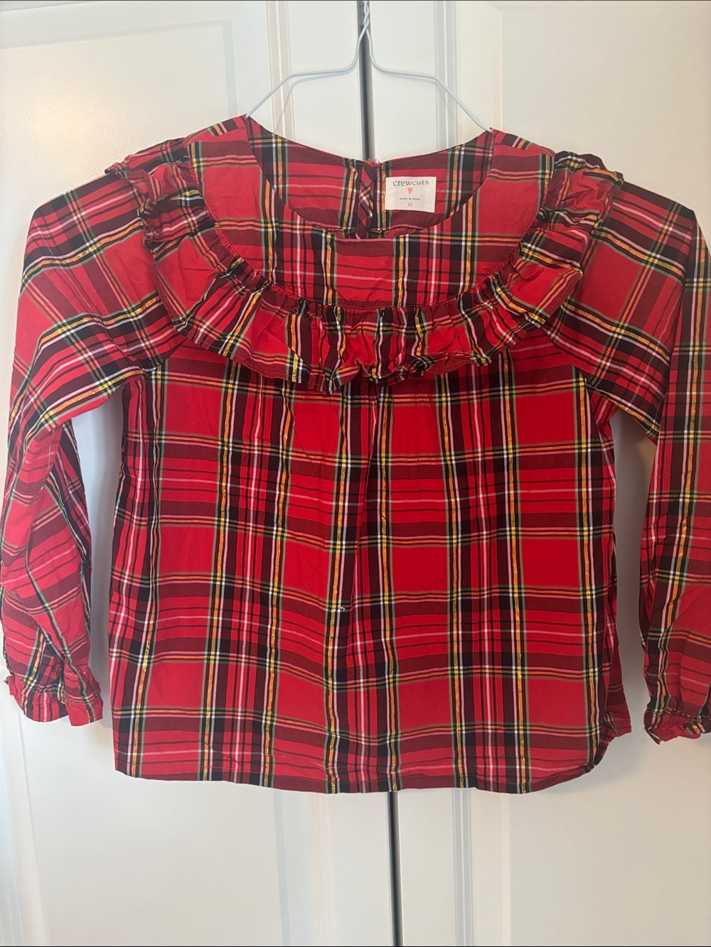 Crewcuts Red Plaid Ruffle Neck Blouse